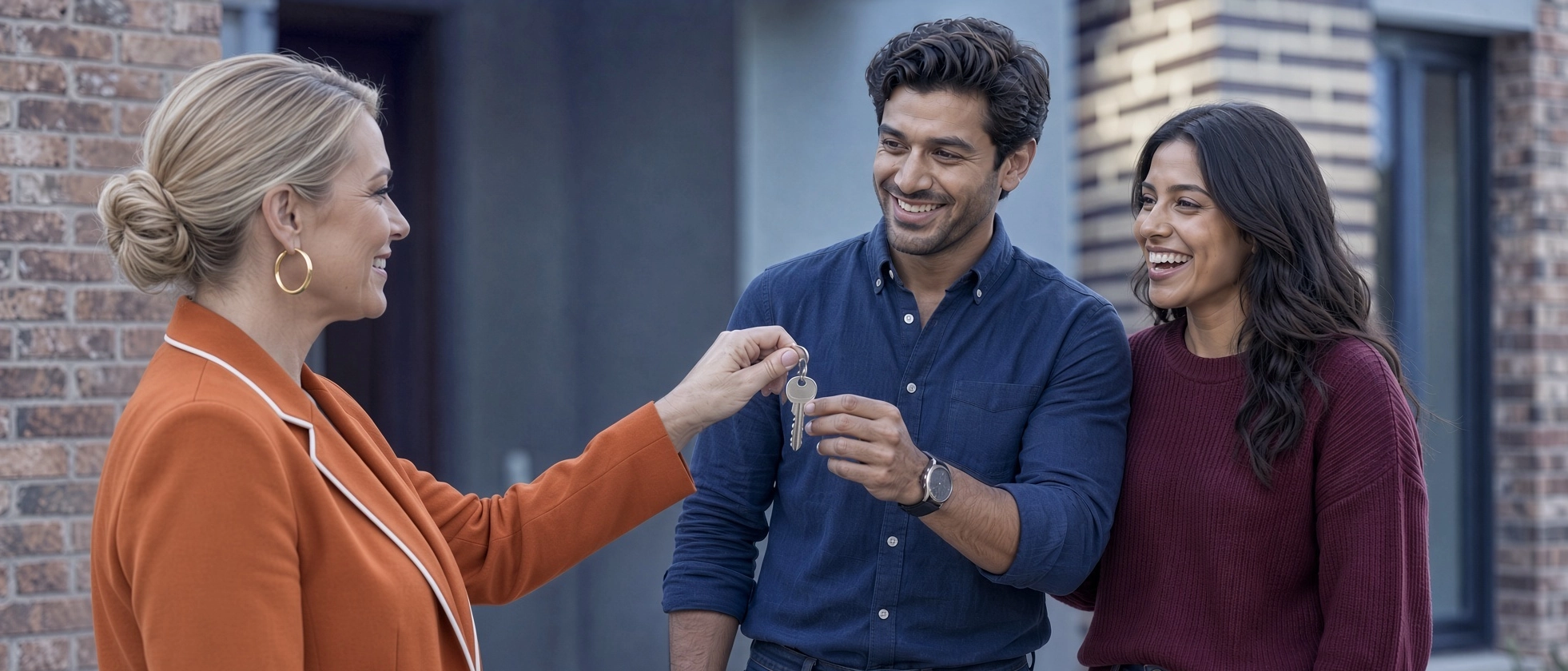 Builder handing over the keys to new homeowners